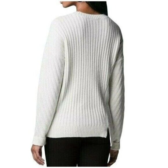 ❤️Knit Sweater Asymmetrical-Hem Sz L Womens Cream with Little Silver Sparkle New - Picture 2 of 9